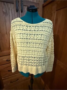 Light Yellow Open-Knit Crewneck Sweater